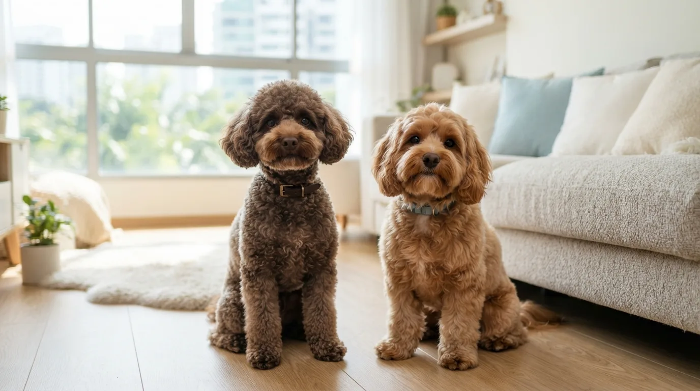 Toy Poodle beside a Cavapoo