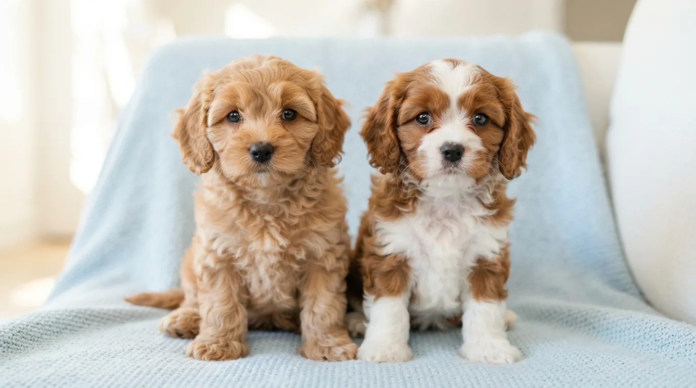 Two Cavapoo puppies side by side